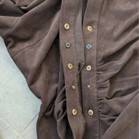 Marciano Faux Suede Button Front Dress Chocolate Brown Ruched Waist Size 6 - Picture 8 of 13